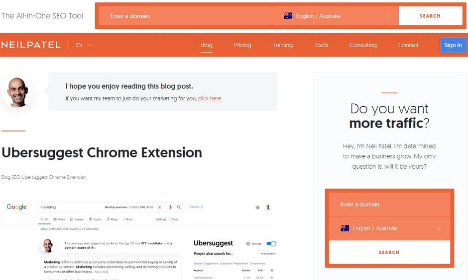 Neil Patel Ubersuggest Aracı